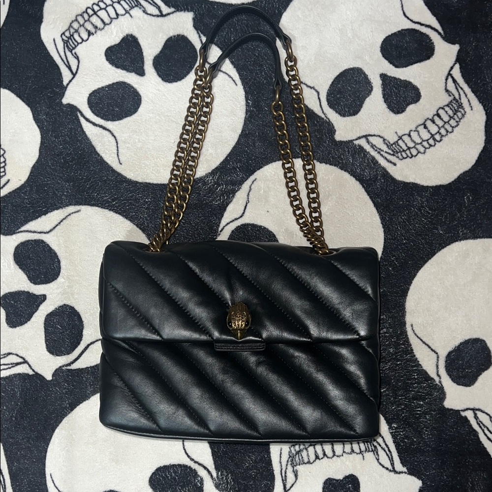Kurt Geiger Large Soho Soft Leather Black Quilted Shoulder Bag with Gold Chain